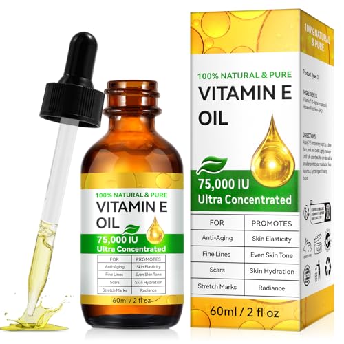 WeiWeiLa Vitamin E Oil for Scars & Skin - Natural Scar Treatment Oil, 75,000 IU, Non GMO, Cold Pressed, Anti-Aging Body Moisturiser, Fades Stretch Marks, Hydrates Dry Skin & Hair, 60ml