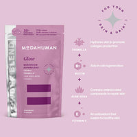 MEDAHUMAN® Glow | Tremella Mushroom Powder (30 Servings) | Adaptogen Superblend Mushroom Supplement with Biotin, Vitamin E and Aloe Vera to Promote Glowy Skin & Boost Collagen | Raspberry Flavour