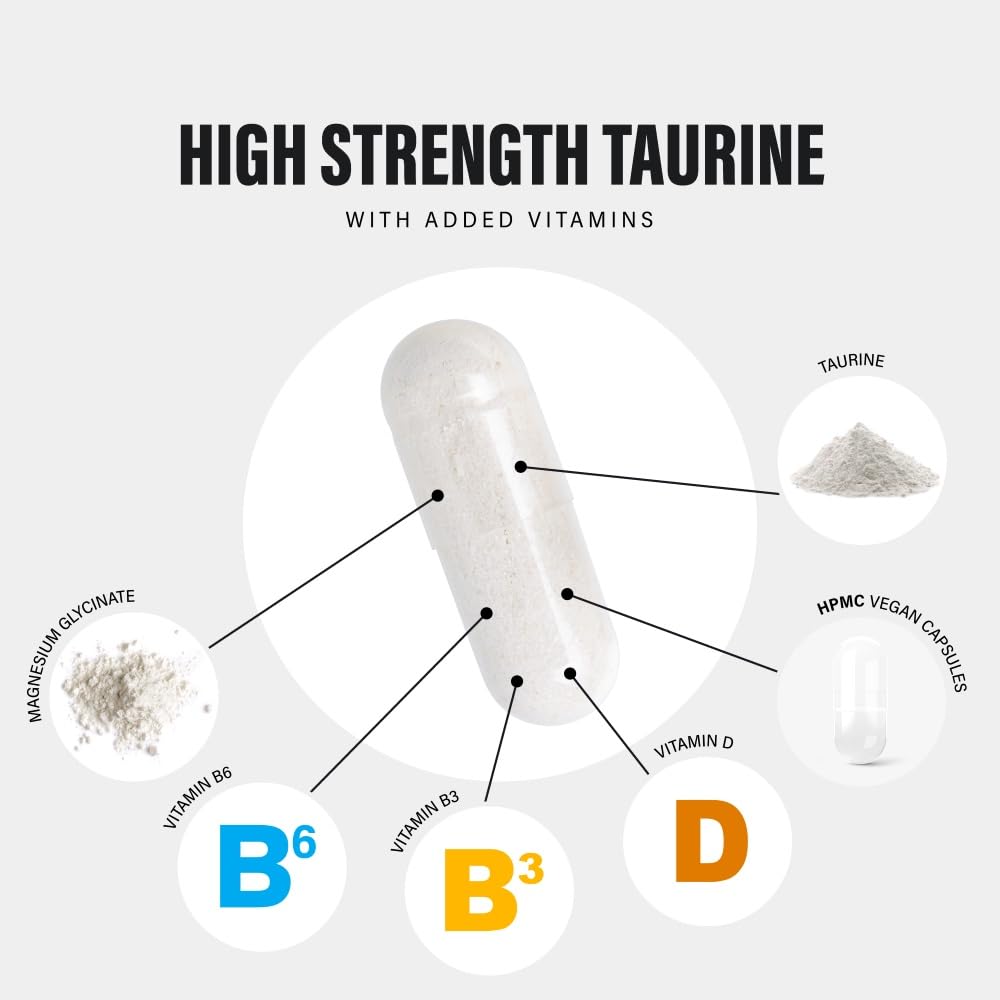 SS Sport Supplies Taurine Supplement 1500mg Capsules Per Serving - Added Magnesium Glycinate, Vitamin B6, B3 and Vitamin D3-120 High Strength Taurine Capsules - (2 Capsules Per Serving)