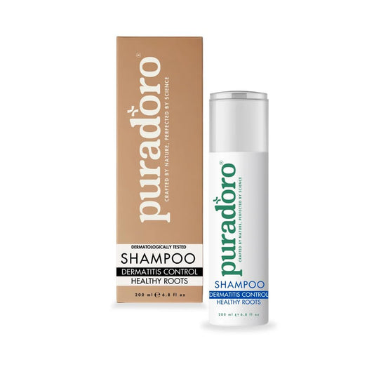 Puradoro Dermatitis Control & Healthy Roots Shampoo – Soothes Seborrheic Dermatitis, Reduces Sebum, Infused with Tea Tree, Jojoba & Chamomile, Natural Scalp Relief For Men & Women