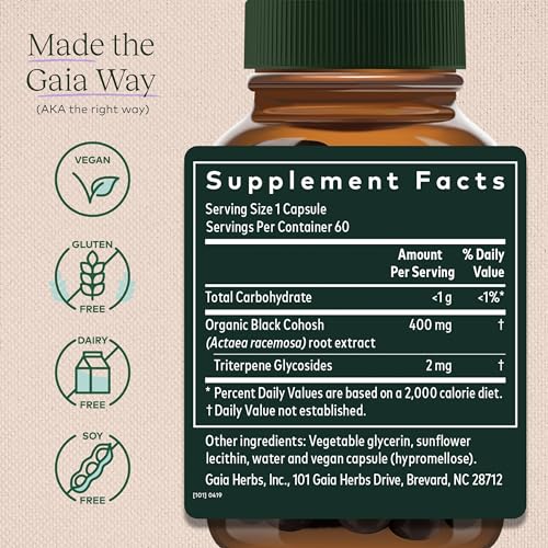 Gaia Herbs Black Cohosh - Menopause Support Supplement to Help Maintain Hormone Balance and Health for Women - with Organic Black Cohosh - 60 Vegan Liquid Phyto-Capsules (30-Day Supply)