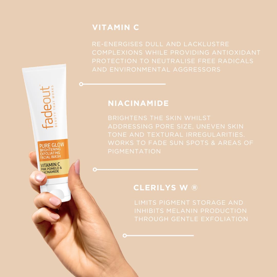 Fade Out Pure Glow Brightening Exfoliating Facial Wash with Vitamin C, Pink Pomelo and Niacinamide - 100ml