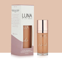 LUNA BY LISA JORDAN LUNA 3 in 1 Airbrush Primer Makeup, Highlighter and Skin Tint - Weightless and Breathable Illuminating Primer - Fine Line & Pore Minimizer - Deep tan Shade