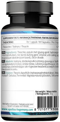 APOLLO'S HEGEMONY Theacrine 125mg - 60 Vegan Capsules - Natural Alkaloid from Tea for Enhanced Focus and Energy - 2 Month Supply - Diet Supplement from Apollo's Hegemony