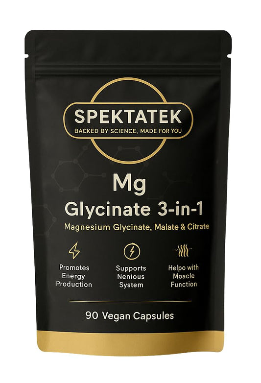 SpektaTek Magnesium Glycinate 3-in-1 Complex – 1800mg with Glycinate, Malate & Citrate – 384mg Elemental Magnesium – High Absorption Vegan Capsules – 90 Count