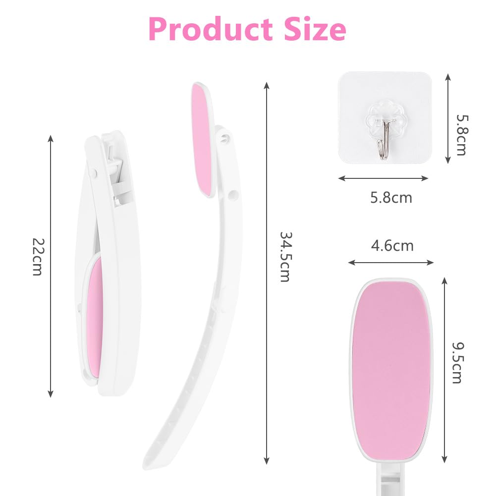 LOPHE Lotion Applicator for Back, Foldable Back Cream Applicator, Detachable Long Handled Cream Applicator, 2 in 1 Back Scrubber for Shower, Body Brush Bathing Accessories for Men Women (Pink)