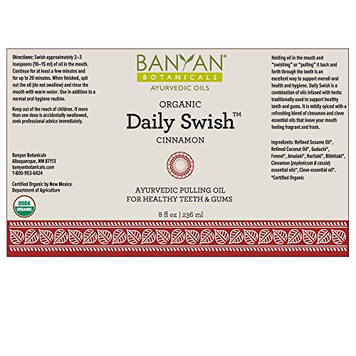 Banyan Botanicals Daily Swish Cinnamon – Organic Ayurvedic Oil Pulling Mouthwash with Coconut Oil – for Oral Health, Teeth, & Gums* – 8oz – Non GMO Sustainably Sourced Vegan