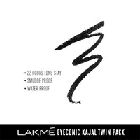 2 X Lakme Eyeconic Kajal Twin Pack, Black, 0.35g - India