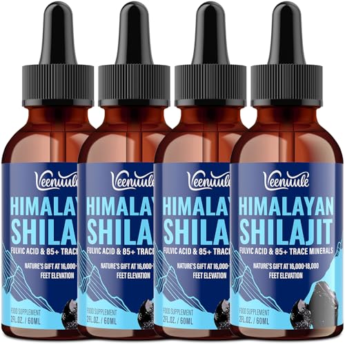 Veenuule Pure Shilajit Liquid Drops, High Potency Himalayan Shilajit Drops, Enriched with 60% Fulvic Acid and 85+ Trace Minerals, 5X Faster Absorption, Alternative to Resin and Capsules, 60ml (Pack of 4)