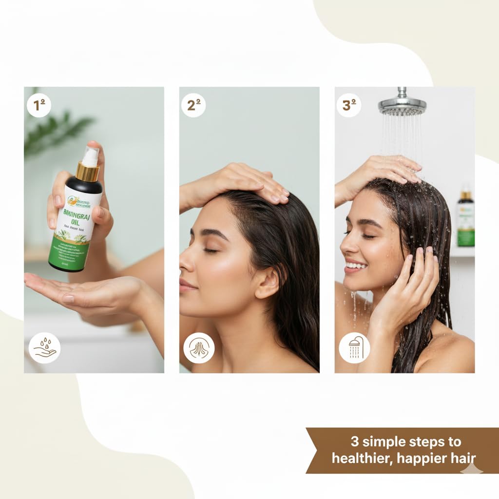 Herbs Botanica Bhringraj Oil for Hair Growth Organic Ayurvedic Herbal Hair Oil with Bhringraj, Amla, Aloe Vera, Sesame & Curry Leaf Reduces Hair Fall, No Silicones or Parabens 6.76 Fl Oz