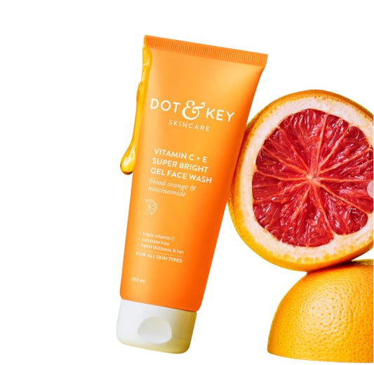 Dot & Key Vitamin C + E Super Bright Gel Face Wash, Blood Orange, Niacinamide & Antioxidants for Cleansing, Brightening & Even-Toned Skin (100 ml)