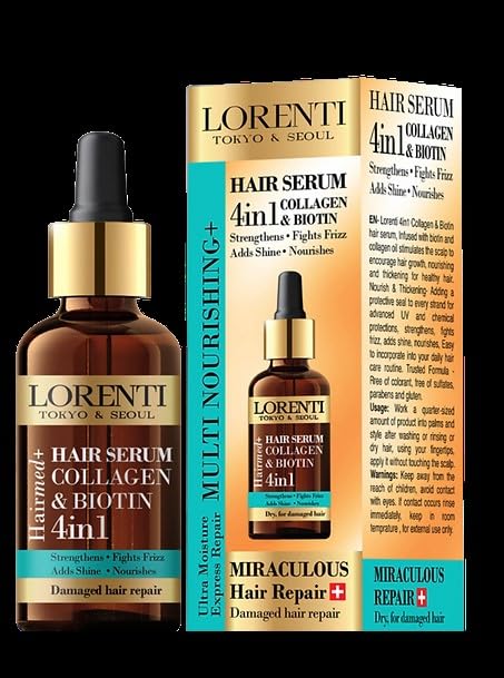 Lorenti Hair Serum Collagen Biotin 4 in 1 | Nourish & Thickening Oil | Damage Hair Repair Unisex 50ml