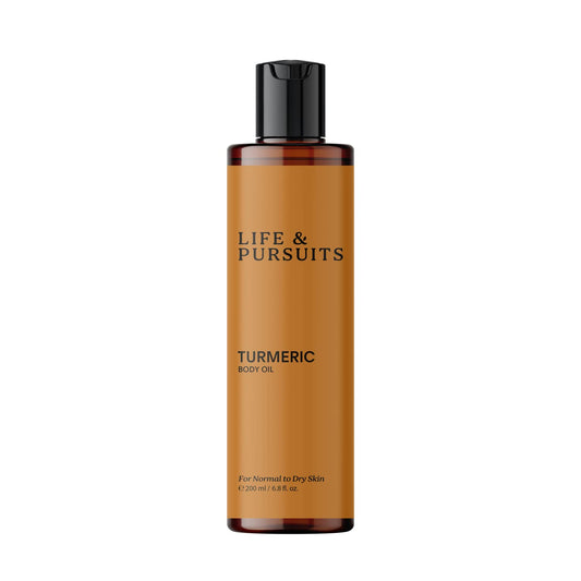Life & Pursuits Turmeric Body Oil 200 ml - Ayurvedic Natural Body Massage Oil with Vitamin E, Coconut Oil, Almond & Squalane| Reduces Dark Spots, Brightens Skin, Hydrates & Moisturizes Dry Skin
