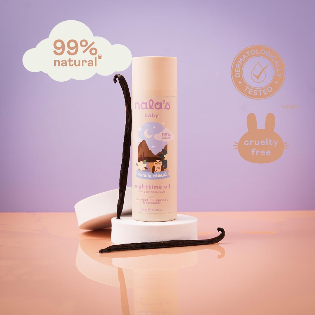 Nala's Baby Nighttime Oil | Award-winning | 99% Natural | Dermatologically-tested and Paediatrician-approved | Calming Shea Butter, Cocoa Butter and Camomile | Vegan | 200ml | Nalas Baby