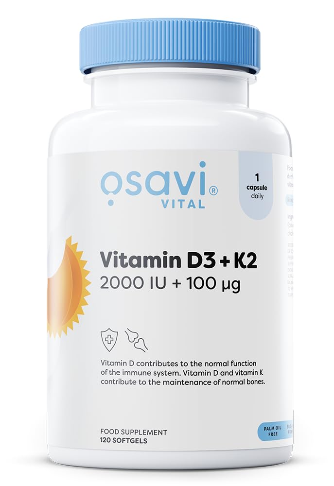 OSAVI Osavi Vitamin D3 + K2, 2000 IU + 100 μg – 120 Softgels | Supports Bone, Teeth & Immune Health | with Quali®–D & K2VITAL® for High Absorption | MCT Oil–Based Formula