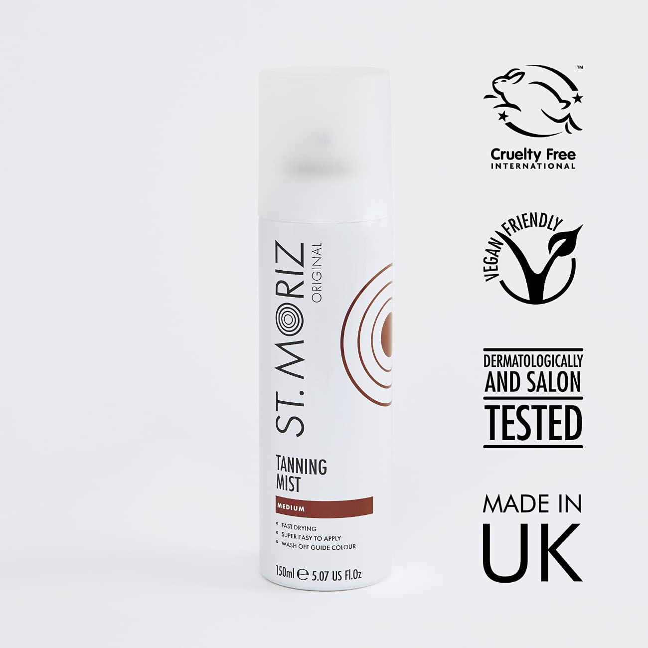 ST. MORIZ St Moriz Original Instant Tanning Mist in Medium | Fast Drying Vegan Fake Tan Mist | Instant Wash Off Guide Colour for a Golden Glow | Dermatologically Tested | Vegan | Cruelty Free | 150ml