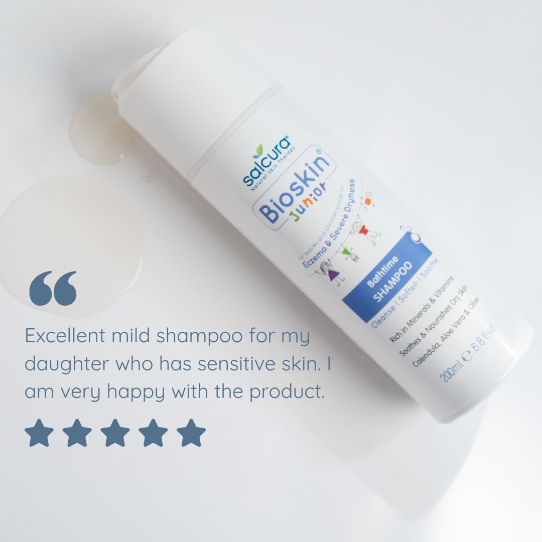 Salcura Natural Skin Therapy, Bioskin Junior Shampoo, Low-Foamy Kids Shampoo For Sensitive Skin, Soothes & Nourishes The Driest Scalp 200ml