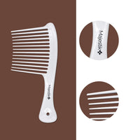 Majestik+ Afro Comb Infused With Coconut Oil - Wide Tooth Rake Hair Comb for Type 3A to 4C, Thick & Curly Hair in White