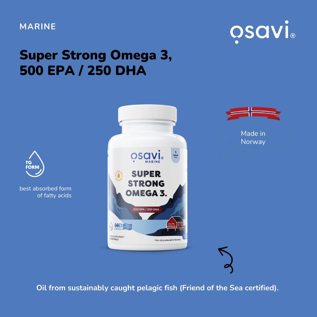 OSAVI Osavi Super Strong Omega–3 500 EPA / 250 DHA – 180 Softgels | Concentrated Omega–3 from Pelagic Fish | Supports Heart Health, Brain Function, and Vision | Highly Purified with Molecular Distillation