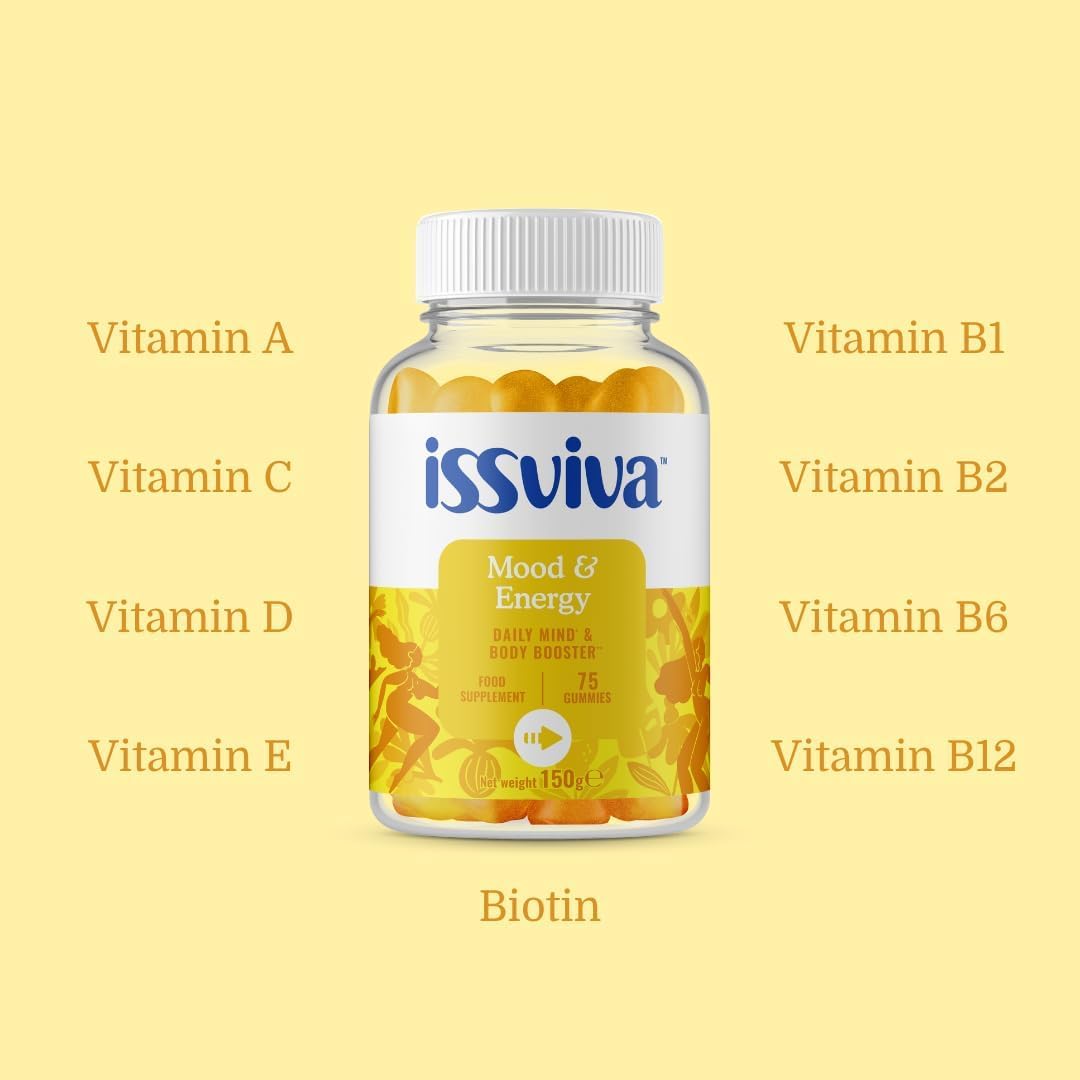issviva MENOPAUSE Issviva Gummies Mood and Energy Supplements with Vitamins B1, B2, B6, B12, C and Biotin for Women - Orange Flavoured, 150 Gummies - 300g (Twin-Pack)