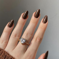 KQueenest Light Brown Press on Nails Short Oval, Short False Nails Almond, Glossy Solid Round Fake Nails Set, Reusable Natural Gel Stick on Nail for Women Finger Daily Wear 24 Pcs