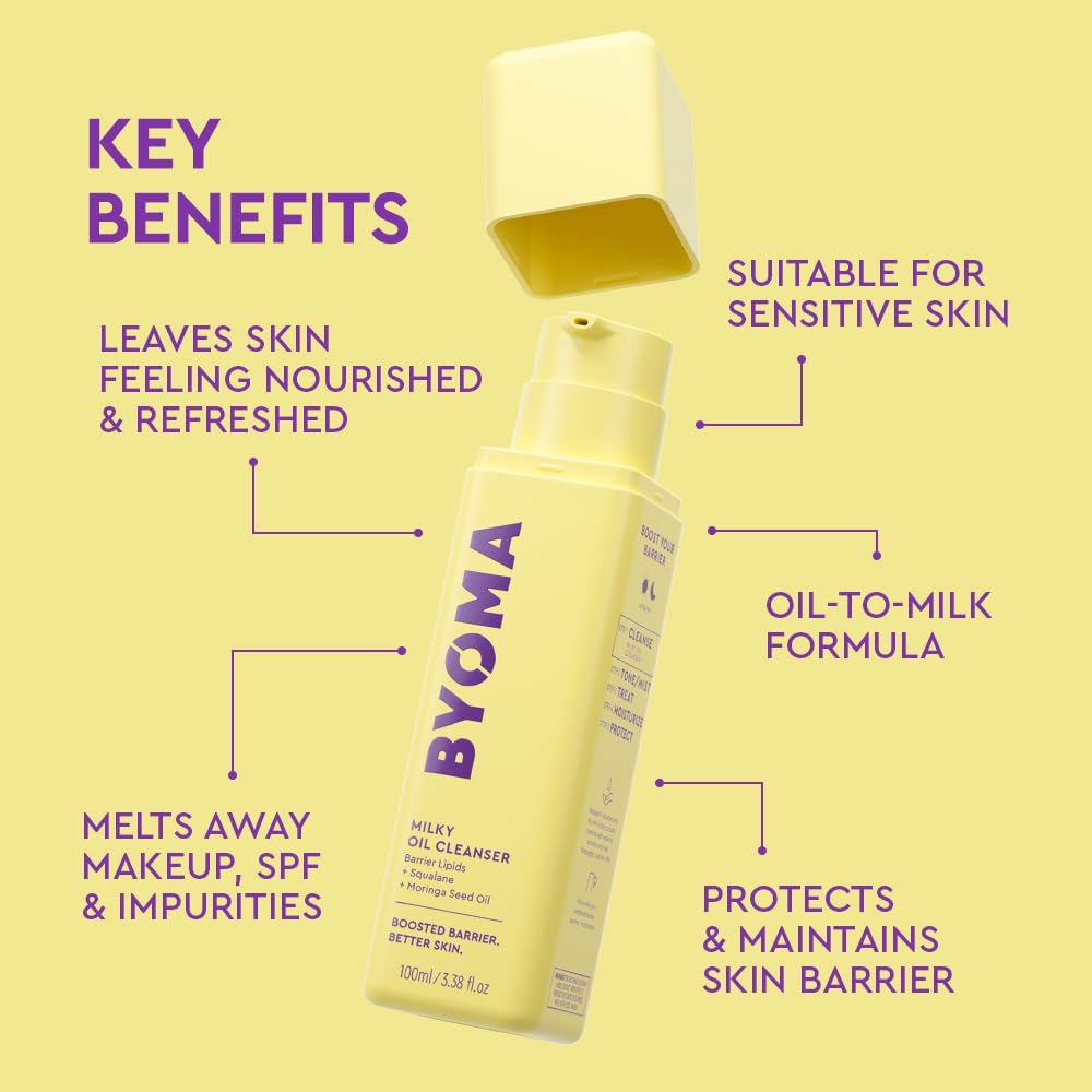 BYOMA Milky Oil Cleanser (100ml) Hydrating Facial Cleanser with Skin Barrier Repair - Deeply Hydrated and Nourished Skin, No Oily Residue, Vegan