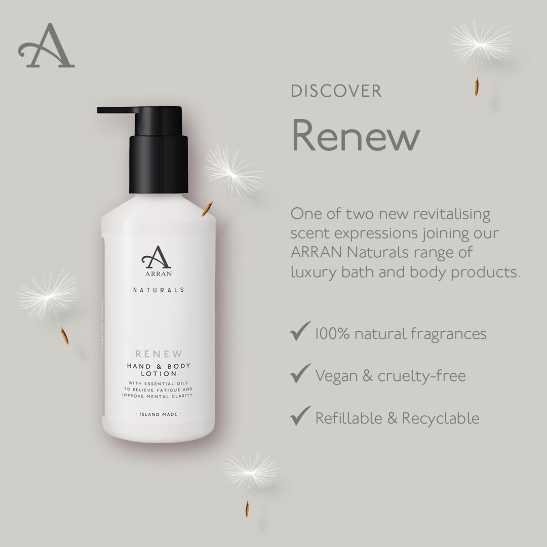 Arran Sense of Scotland Naturals Renew Ylang & Cedarwood Hand & Body Lotion (250ml) Fast Absorbing Non Greasy Vegan Cruelty Free