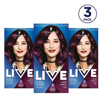 LIVE Schwarzkopf Live Intense Colour Purple Hair Dye, 3-Pack Permanent Colour with Vibrancy Serum, 046 Cyber Purple
