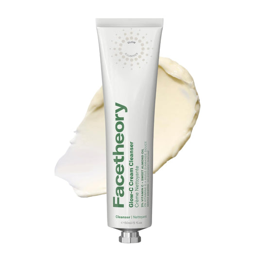facetheory Vitamin C Facial Cleanser - Facetheory Glow-C Vitamin C Cream Cleanser (Mandarin Scented) - Gentle None Stripping for All Skin Types - Removes Makeup & SPF (150ml)