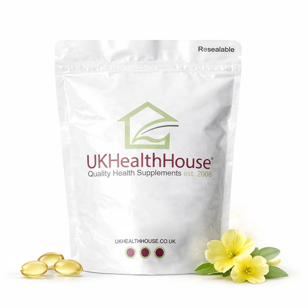 UKHealthHouse Evening Primrose Oil – EPO Capsules, 1000mg x 60 Softgels – High Strength Omega 6 GLA Content – Great for Skin, Immune System, Hormonal Pain, Hot Flushes & Women’s Health