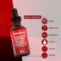 ANIANHAO Cayenne Pepper Drops, 120ml Gleame Cayenne Pepper Drops, Hawthorn Berry, Vitamin D3 K2 Beet Root Powder, Ceylon Cinnamon, Turmeric Curcumin, Organic Panax Ginseng, Berberine 2 Bottles