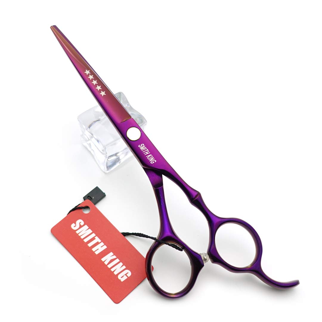 Smith King 6.0 inch Hair Scissors Set Hair Cutting Scissors & thinning Scissors with Razor&Comb in 1 Set (Violet)