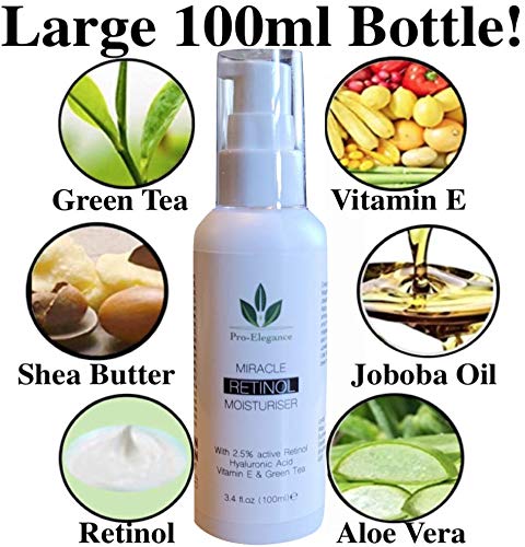 Pro-Elegance Skincare Retinol Moisturiser cream 2.5% 100ML For Day & Night with Hyaluronic Acid Vitamin E & Aloe Vera Anti Aging Face & Neck Eye Bags Dark Circles & Crows Feet