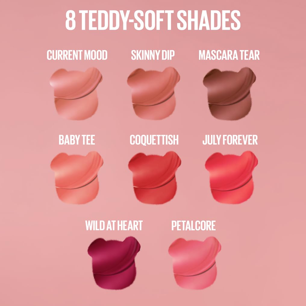 Maybelline New York Super Stay Teddy Tint, Up To 12 Hour Blurred Matte, Plush Comfort, Longwear, Transferproof, Vegan, 8 Buildable Lip Shades, (Shade: July Forever)