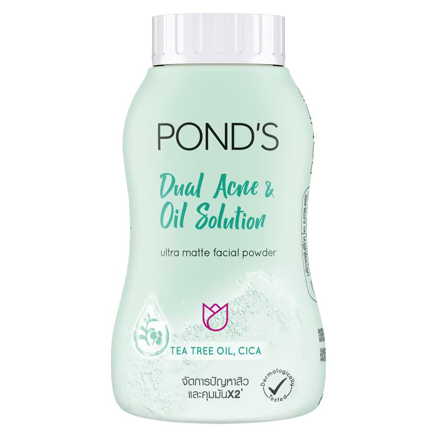 POND'S Dual Acne & Oil Control Ultra Matte Face Powder, Tea Tree Oil and CICA, 50 g