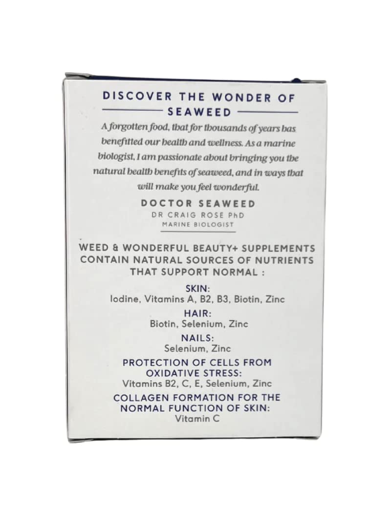 Doctor Seaweed's | Beauty+ Capsules | 1 Months Supply | Organic Scottish Seaweed with Vitamins | Nails, Skin & Hair Natural Supplement