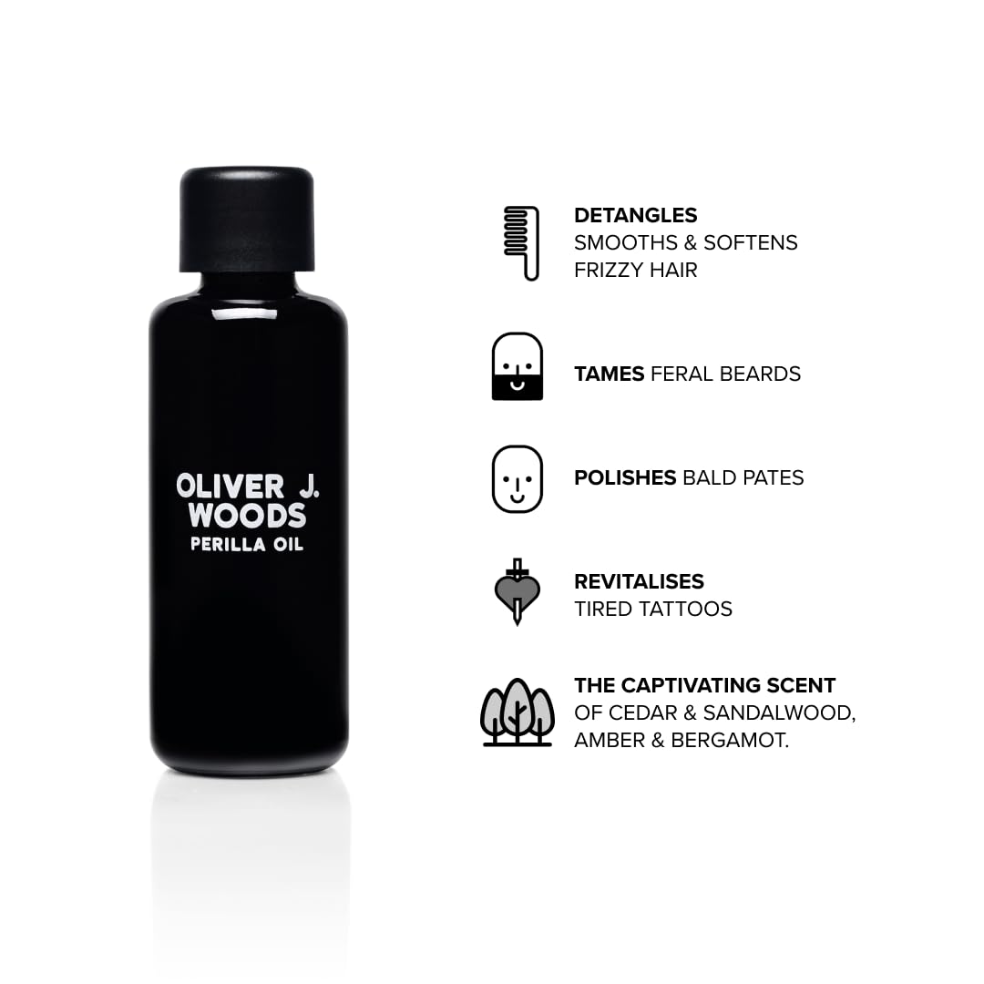 OLIVER J.WOODS Perilla Oil for Hair & Skin Care by Oliver J. Woods | Cold Pressed Himalayan Oil | Smooths Frizzy Hair | Tames Feral Beards | Moisturises & Nourishes Face and Scalp | Revives tired Tattoos |