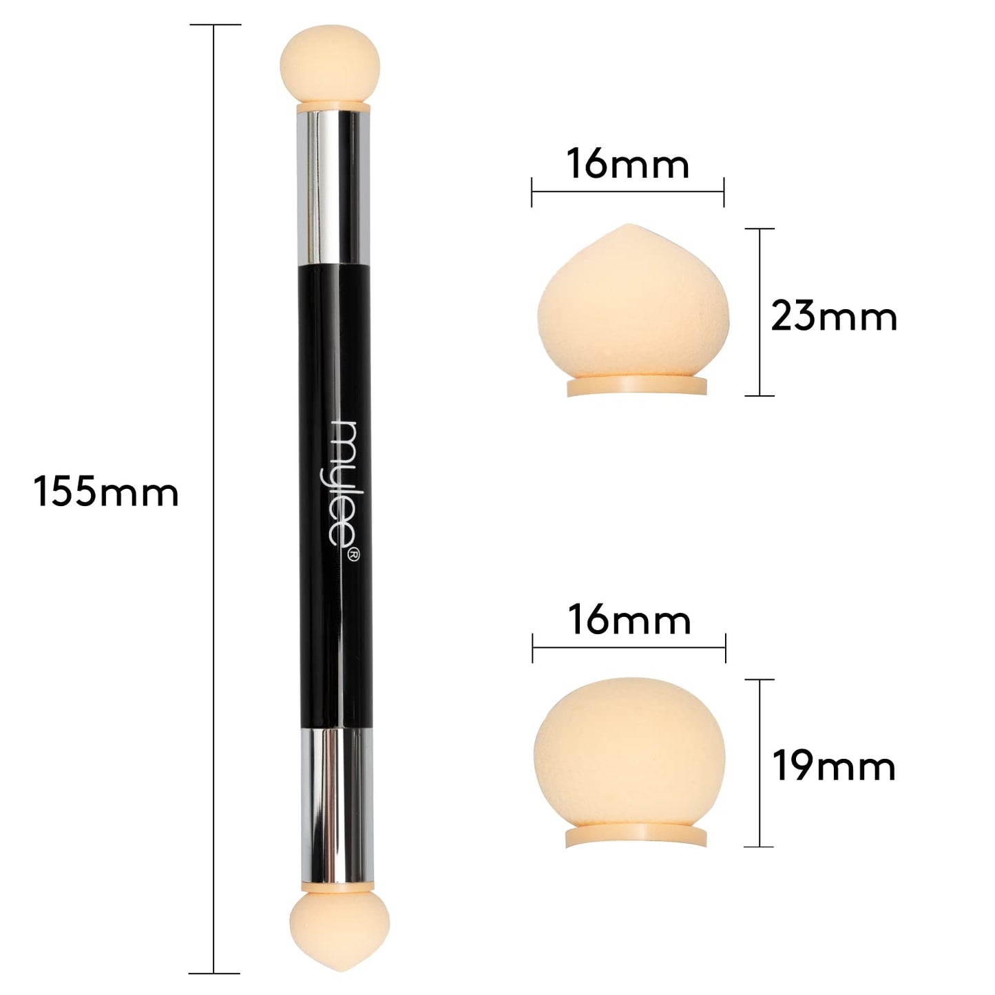 Mylee Dual Ended Sponge Applicator Pen - Portable Dimensions - Buffs Pigments, Glitters and Flakes - Gradient, Ombre Effect, DIY Nail Art Tool - 4 Replacement Heads - Vegan and Cruelty Free