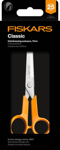Fiskars Classic Hair Scissors, with Finger Rest, Right- and Left-Handed, Total Length: 17 cm, Improved Handle ergonomics, Quality Steel/Plastic, Orange, 1075062