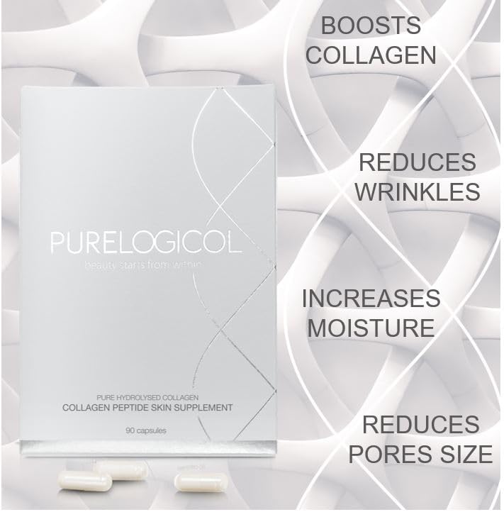 Purelogicol Collagen Tablets, Best Hydrolysed Protein Peptide Skin Supplement - 90 x Collagen Capsules x 800mg