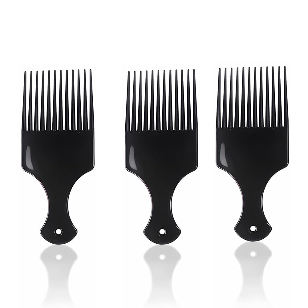 Rotupap Afro Hair Comb - 3pcs Plastic Afro Pick Hair Comb - Wide Tooth Smooth Afro Pick Comb - Afro Comb For Detangling And Styling,For Curly,Frizzy,Wavy&Afro Hair,Wide Tooth Comb Hairdressing Styling Tool