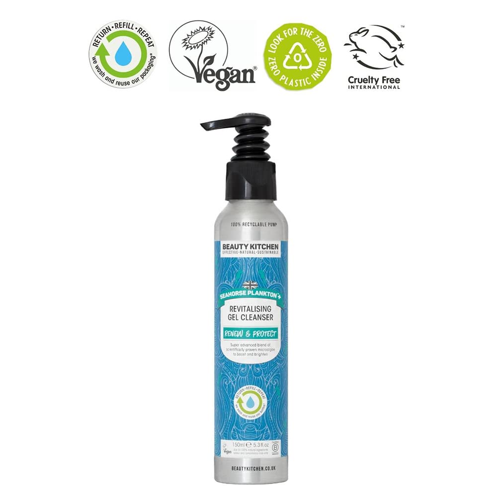 Beauty Kitchen - Seahorse Plankton + Revitalising Gel Cleanser 150ml - Removes Redness, Oil & Impurities - Hydrating Makeup Remover - Vegan/Cruelty Free