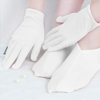4 Pairs Moisturising Gloves and 4 Pairs Socks Nabance Moisturising Cotton Gloves Moisture Socks White Hand Gloves for Dry Hands Skin Care and Foot Spa(8 pairs/16pcs)