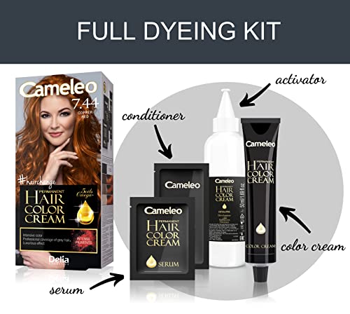 Delia Cosmetics Cameleo - Permanent Hair Colour Cream - Copper Red - Intensive Color & Protection - 5 Oils + Omega Plus Acids - Professional, Luxurious Hair Dye - Full Kit