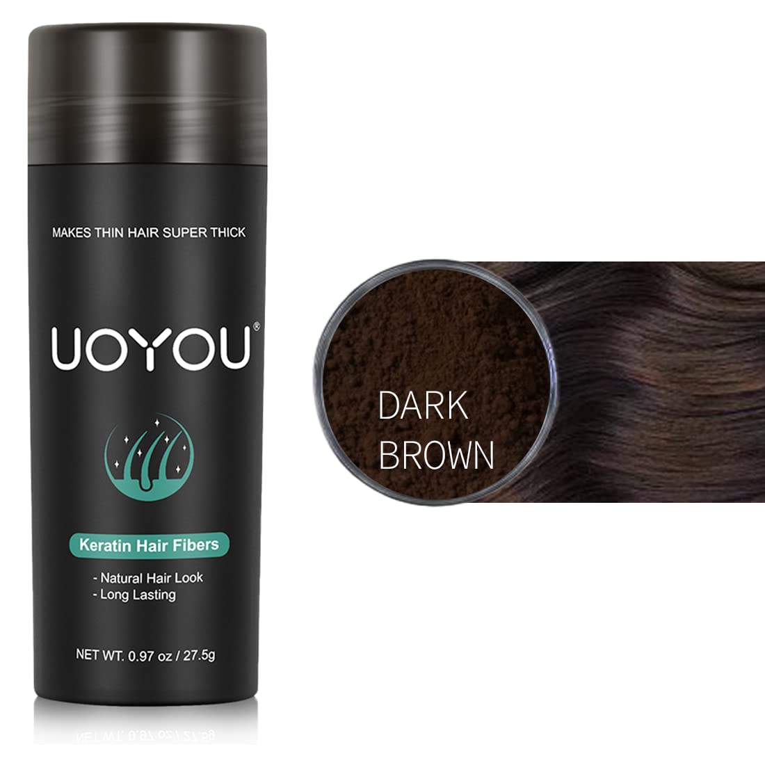 UOYOU DARK BROWN Hair Fibres for Thinning Hair 27.5g Bottle | Undetectable & Natural Keratin Hair Fibers Concealer for Hair Loss for Men and Women | Hair Building Fibres Powder [DARK BROWN]