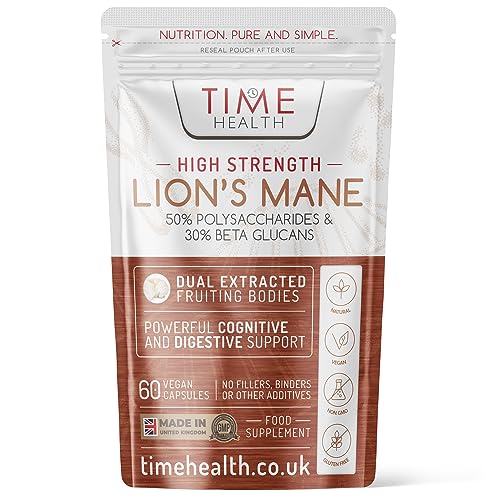Lions Mane High Strength Extract - 50% Polysaccharides / 30% Beta 1,3/1,6 D Glucan - No Fillers, Binders or Flow Agents - 3rd Party Tested - UK Made (60 Capsule Pouch)