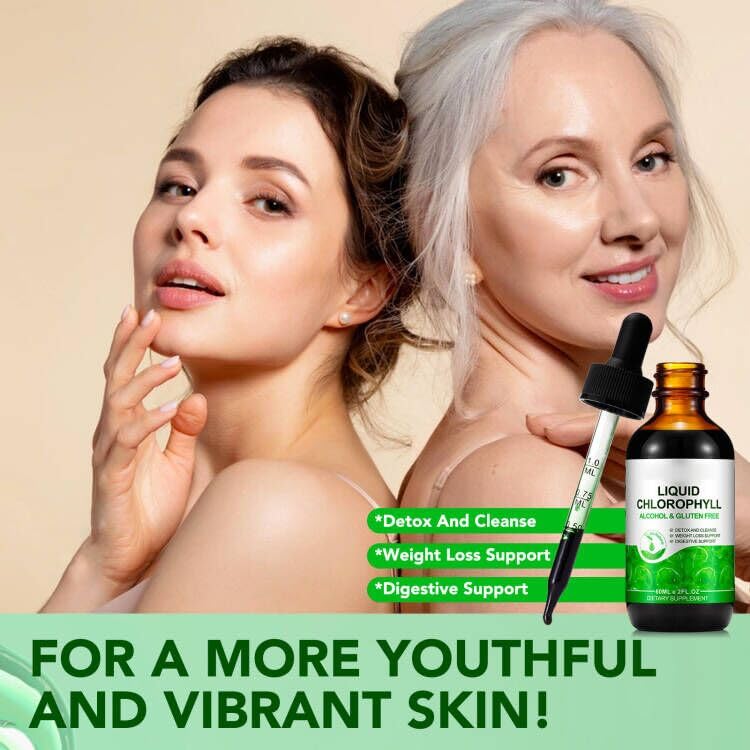zoxpm Liquid Chlorophyll Drops, 60ML Natural Chlorophyll for Internal Detox & Cleanes, Energy Booster, Digestion Supports Mint Flavour