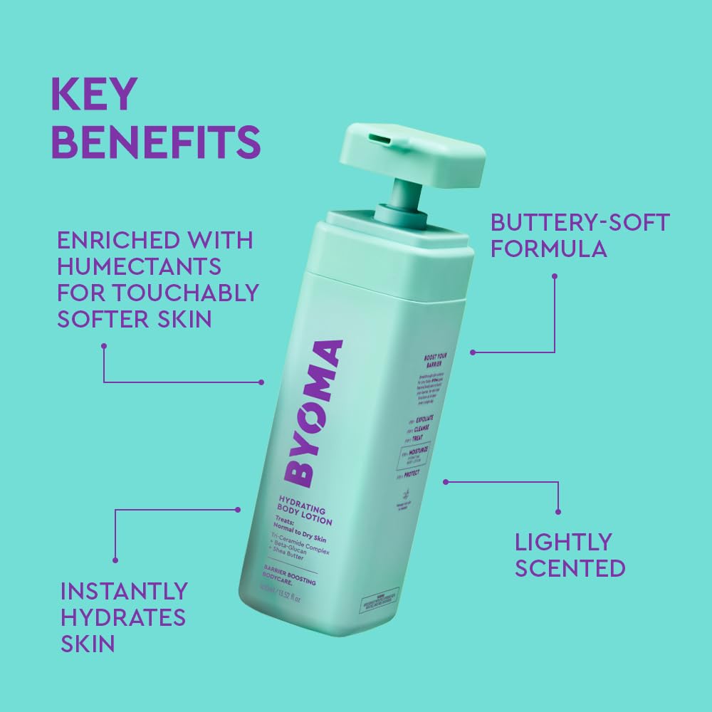BYOMA Hydrating Body Lotion (400ml) For Normal to Dry Skin - Creamy Body Moisturiser with Tri-Ceramide Complex, Nourishes, Hydrates and Protects Skin Barrier, Vegan