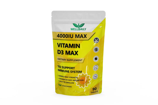 Well Daily 4000IU Max Vitamin D3 | Vegan, Halal & Kosher | Immune, Muscle & Bone Support Easy to Swallow High Strength Immune Support 90 Tablets