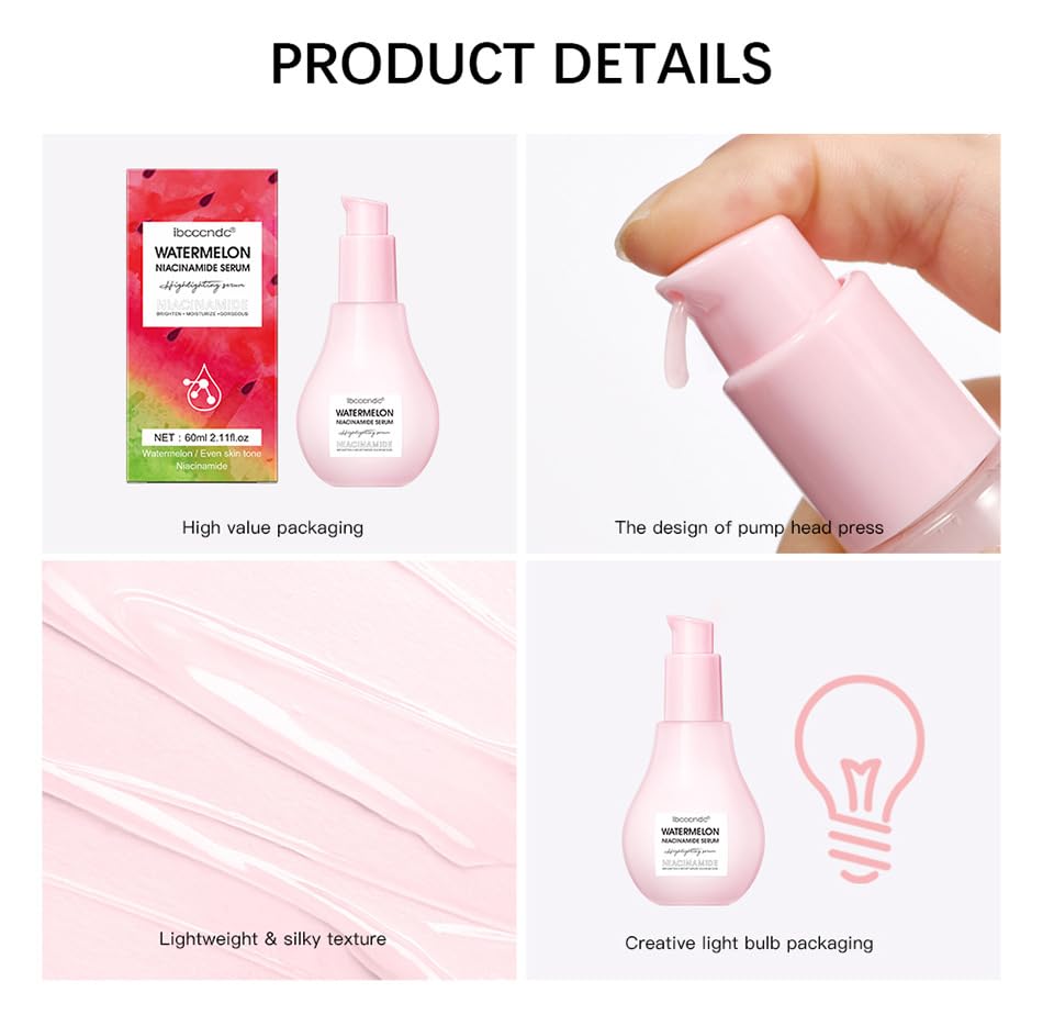 Beliky Girl Watermelon Niacinamide Serum, Hydrating Face Serum for Skin Care, Facial Serum with Hyaluronic Acid & Watermelon Extract, Brighten and Moisturizing, Natural Glow Skin Serum Priming Liquid Highlighter